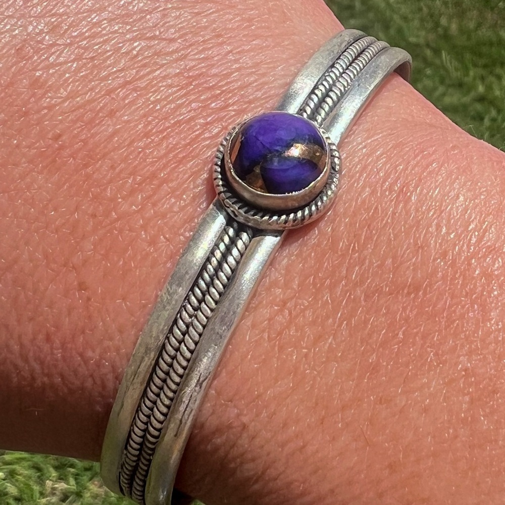 Sterling Silver Purple Dahlia Turquoise Cuff